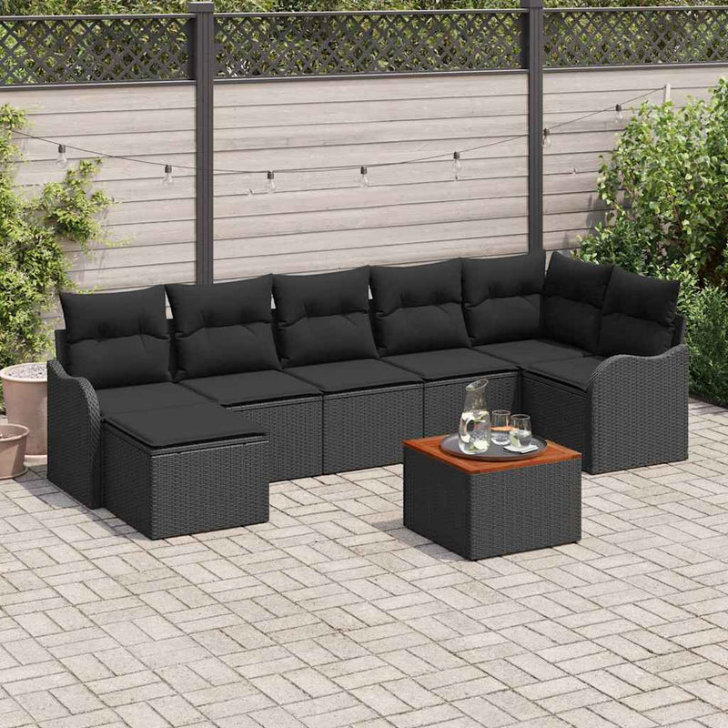 vidaXL Garden Sofa Set with Storage 8 pcs Black Poly Rattan