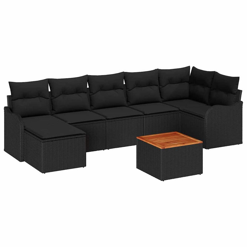vidaXL Garden Sofa Set with Storage 8 pcs Black Poly Rattan