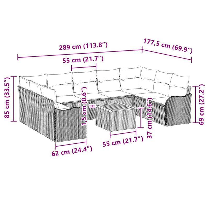 vidaXL Garden Sofa Set 10 pcs Black