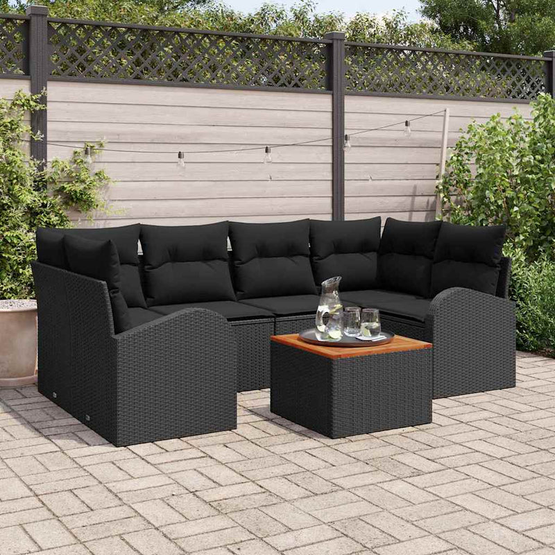vidaXL Garden Sofa Set 7 pcs Black