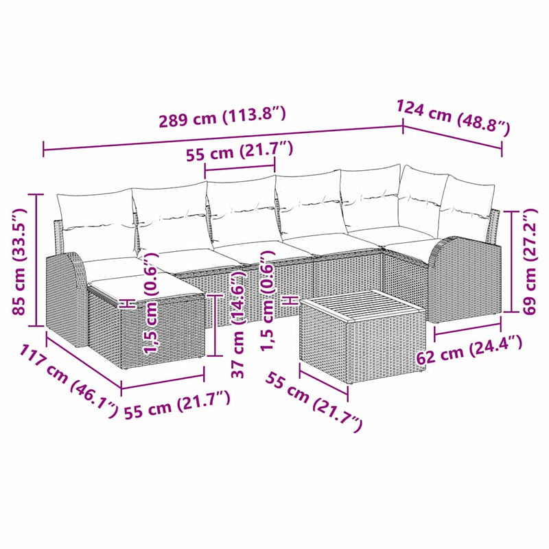vidaXL Garden Sofa Set 8 pcs Grey