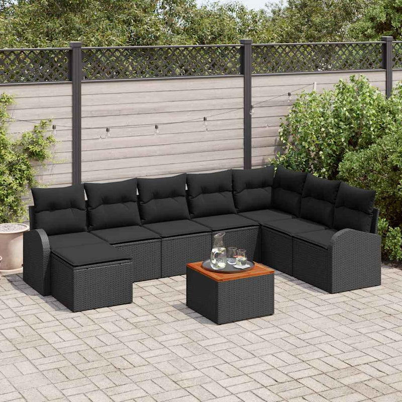 vidaXL Garden Sofa Set 9 pcs Black
