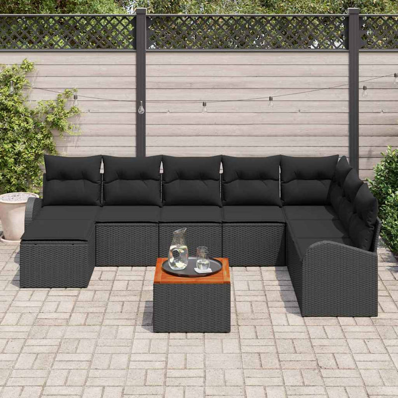 vidaXL Garden Sofa Set 9 pcs Black