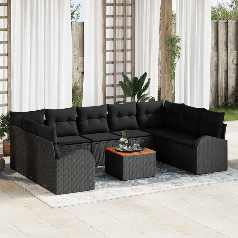 vidaXL Garden Sofa Set 10 pcs Black