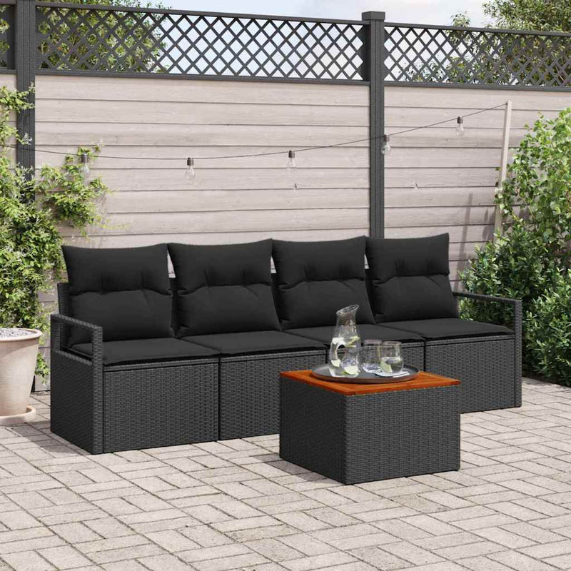 vidaXL Garden Sofa Set with Storage 5 pcs Black Poly Rattan