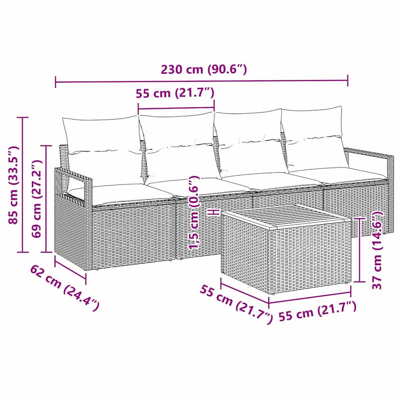 vidaXL Garden Sofa Set with Storage 5 pcs Black Poly Rattan