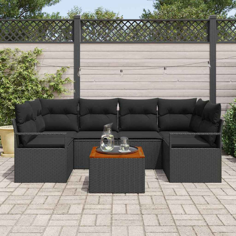 vidaXL Garden Sofa Set with Storage 7 pcs Black Poly Rattan
