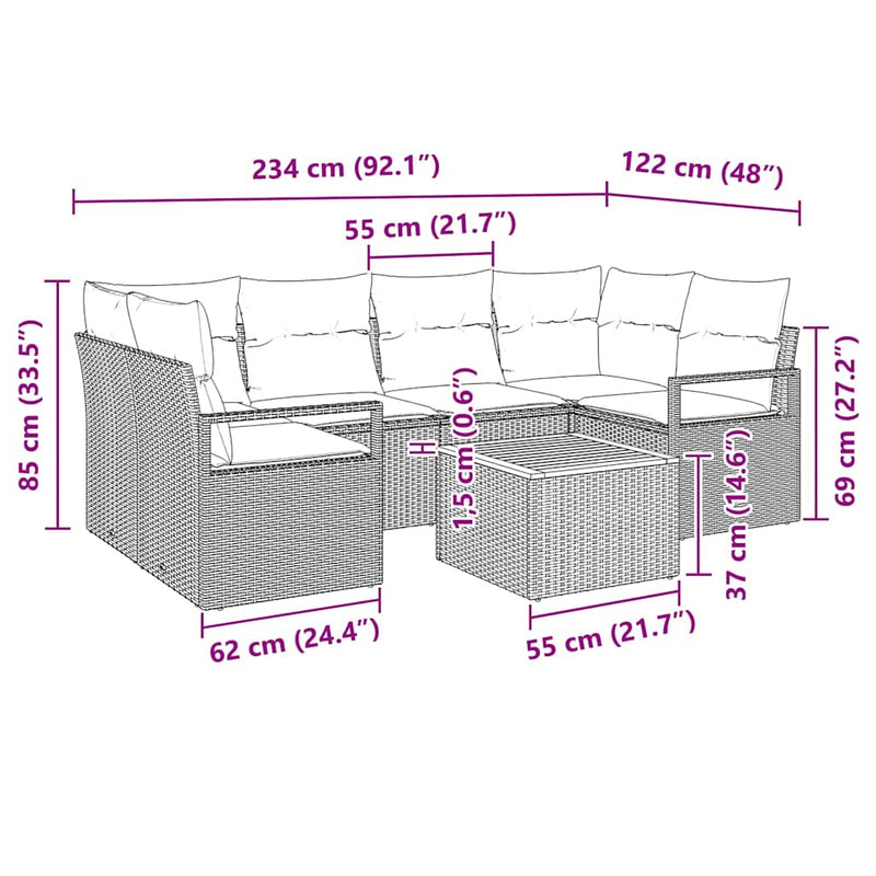 vidaXL Garden Sofa Set with Storage 7 pcs Black Poly Rattan