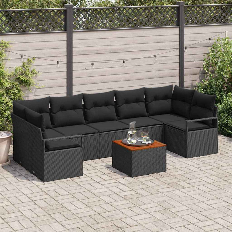 vidaXL Garden Sofa Set with Storage 8 pcs Black Poly Rattan