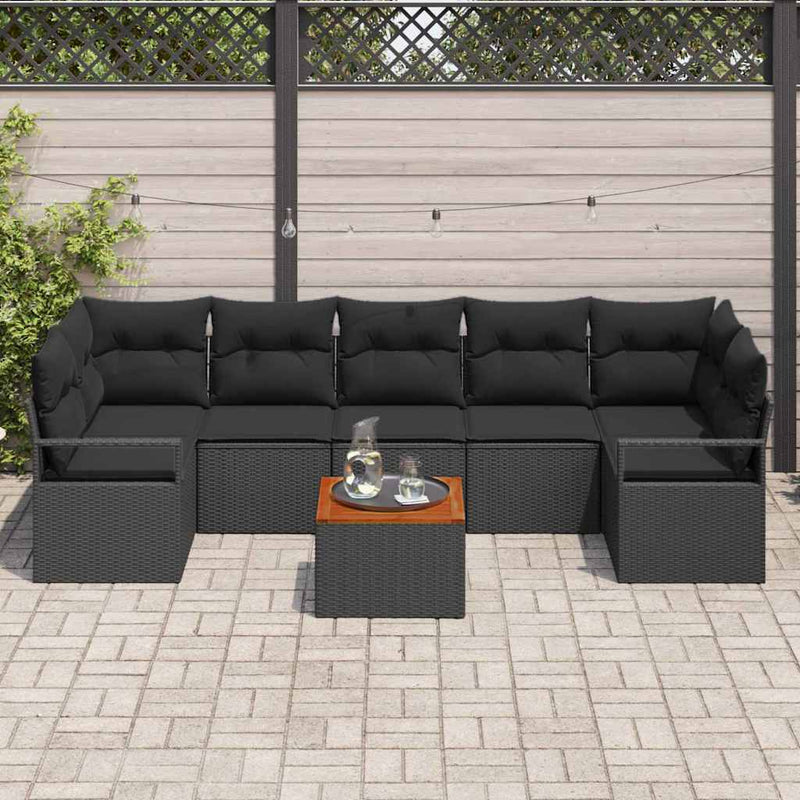 vidaXL Garden Sofa Set with Storage 8 pcs Black Poly Rattan
