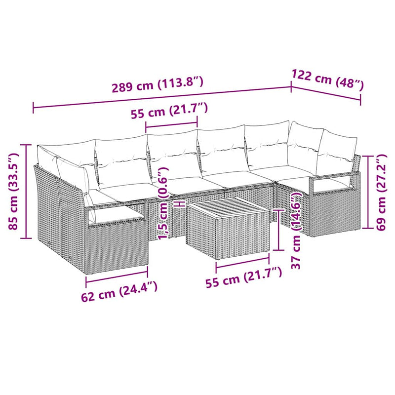 vidaXL Garden Sofa Set with Storage 8 pcs Black Poly Rattan