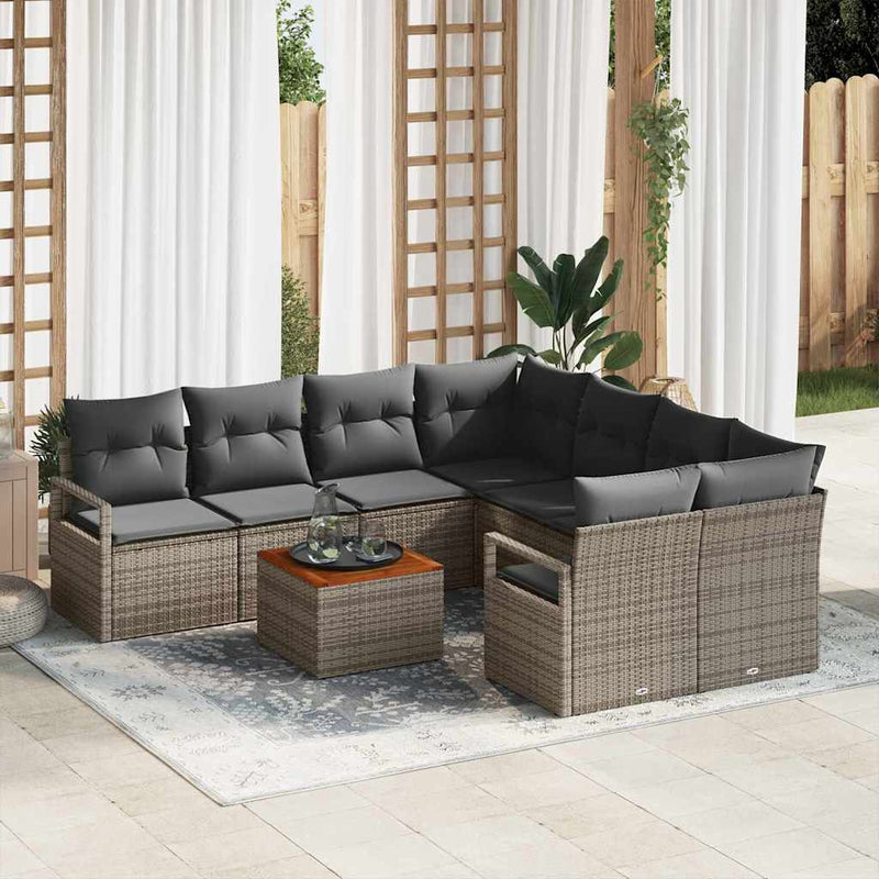 vidaXL Garden Sofa Set 9 pcs Grey