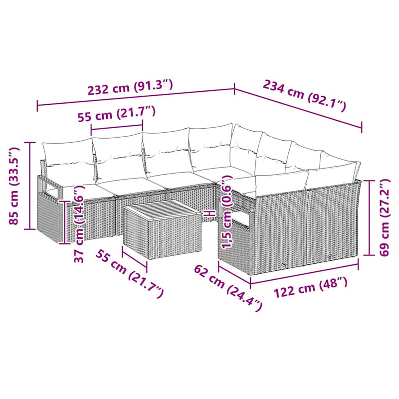 vidaXL Garden Sofa Set 9 pcs Grey