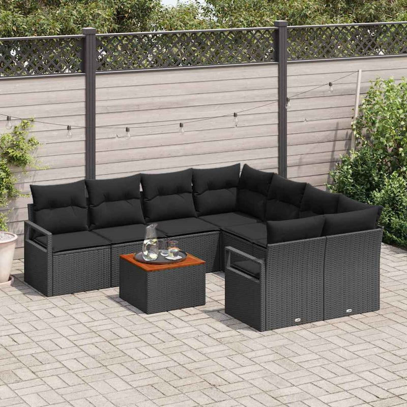 vidaXL Garden Sofa Set 9 pcs Black