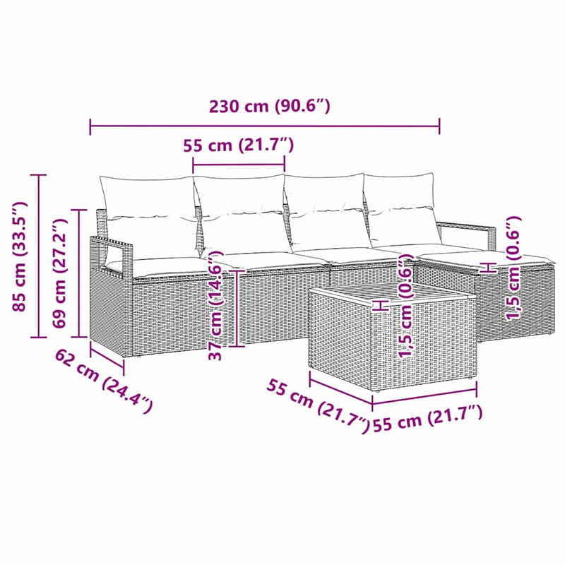 vidaXL Garden Sofa Set 6 pcs Grey