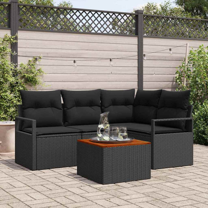 vidaXL Garden Sofa Set with Storage 5 pcs Black Poly Rattan