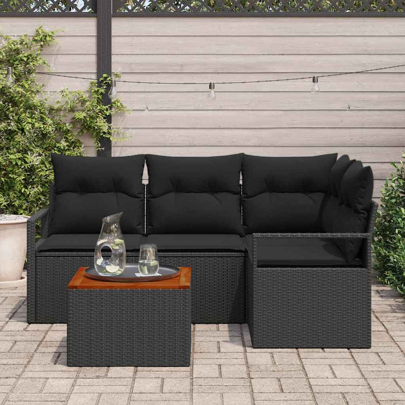 vidaXL Garden Sofa Set with Storage 5 pcs Black Poly Rattan
