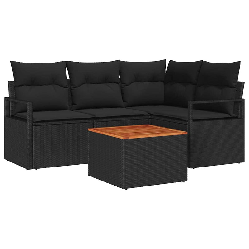 vidaXL Garden Sofa Set with Storage 5 pcs Black Poly Rattan