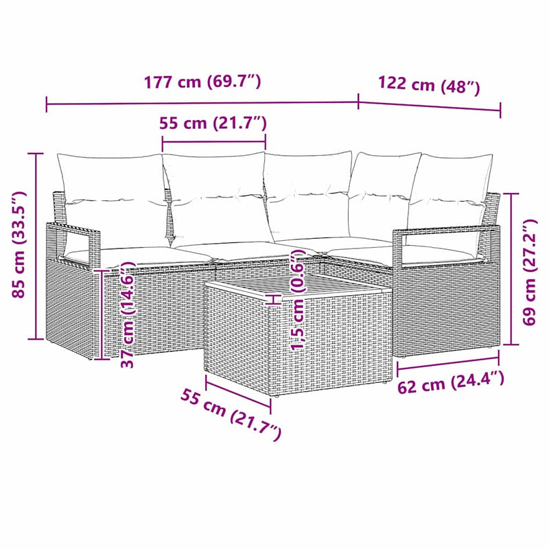 vidaXL Garden Sofa Set with Storage 5 pcs Black Poly Rattan
