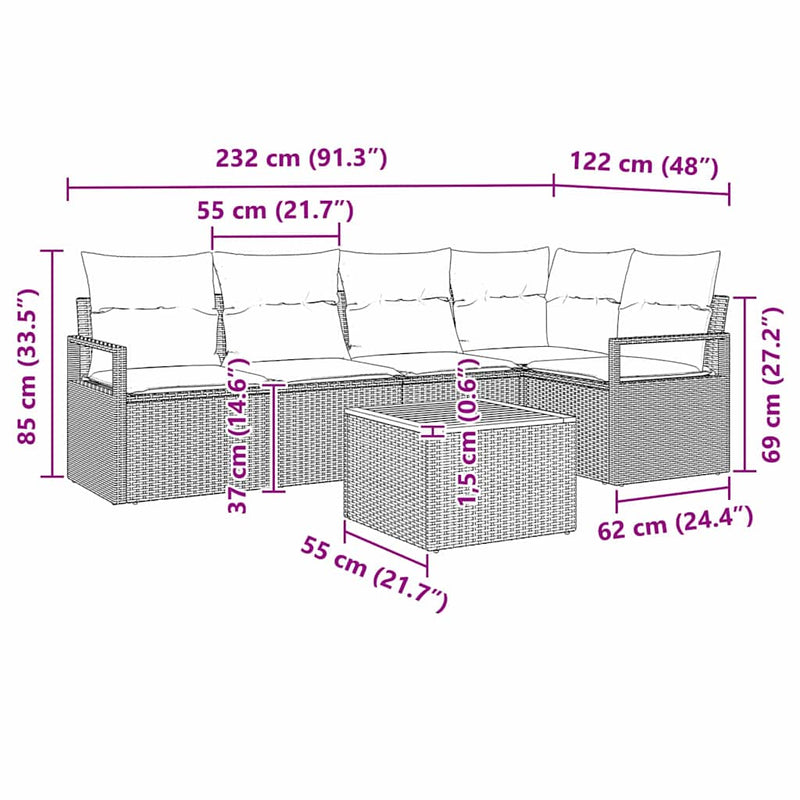 vidaXL Garden Sofa Set 6 pcs Black