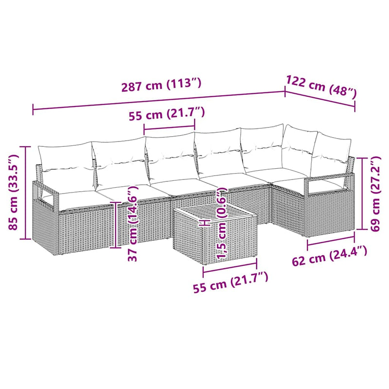 vidaXL Garden Sofa Set 7 pcs Black