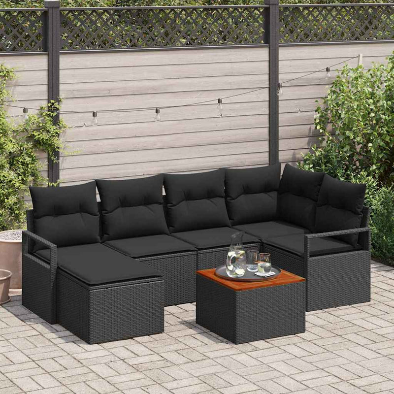 vidaXL Garden Sofa Set 7 pcs Black
