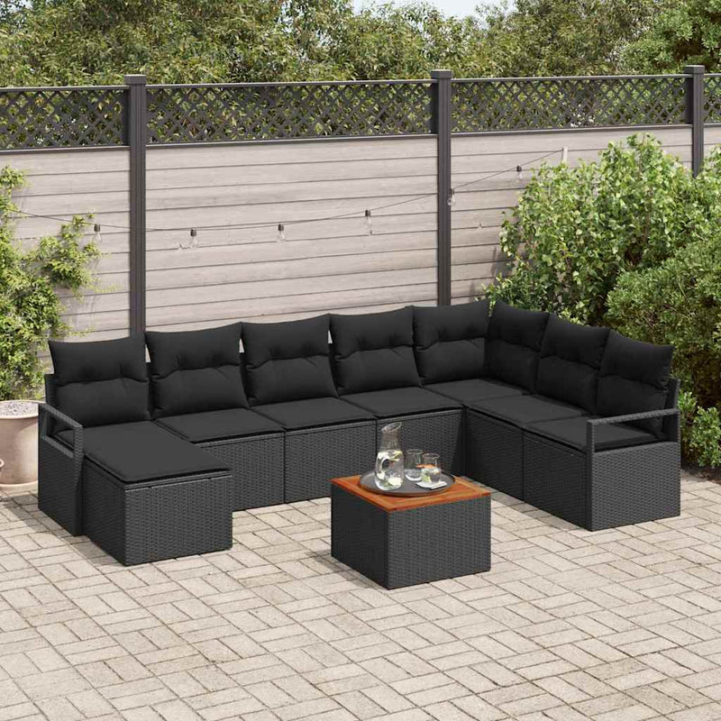 vidaXL Garden Sofa Set 9 pcs Black