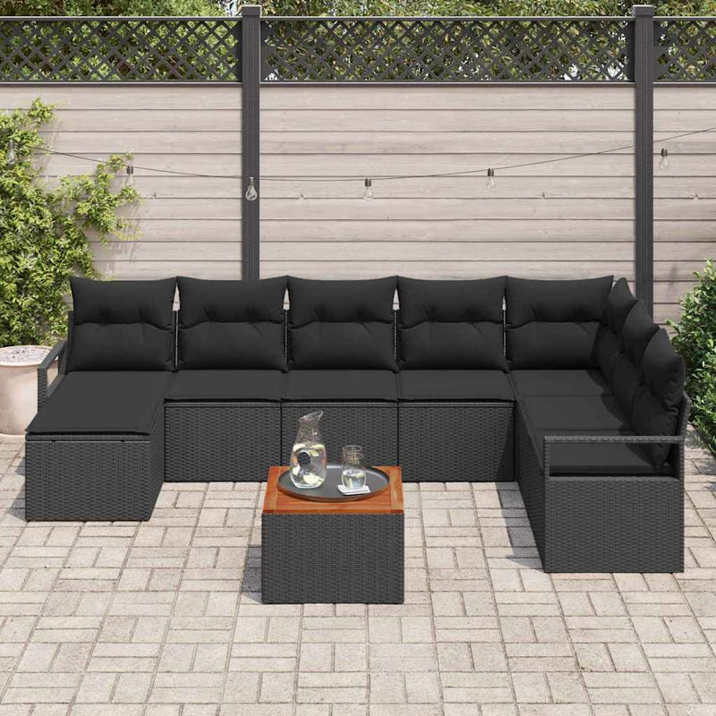 vidaXL Garden Sofa Set 9 pcs Black