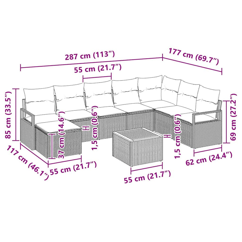 vidaXL Garden Sofa Set 9 pcs Black