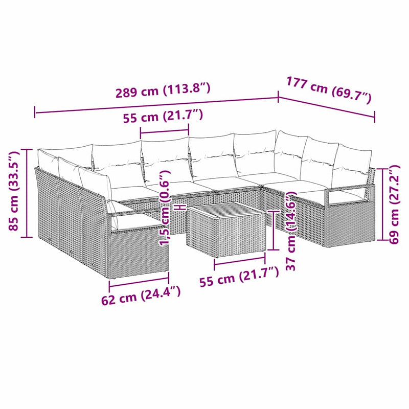 vidaXL Garden Sofa Set 10 pcs Grey