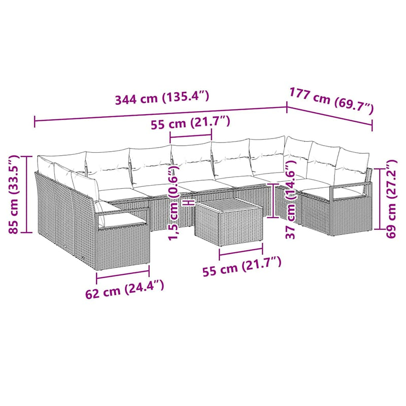 vidaXL Garden Sofa Set 11 pcs Grey