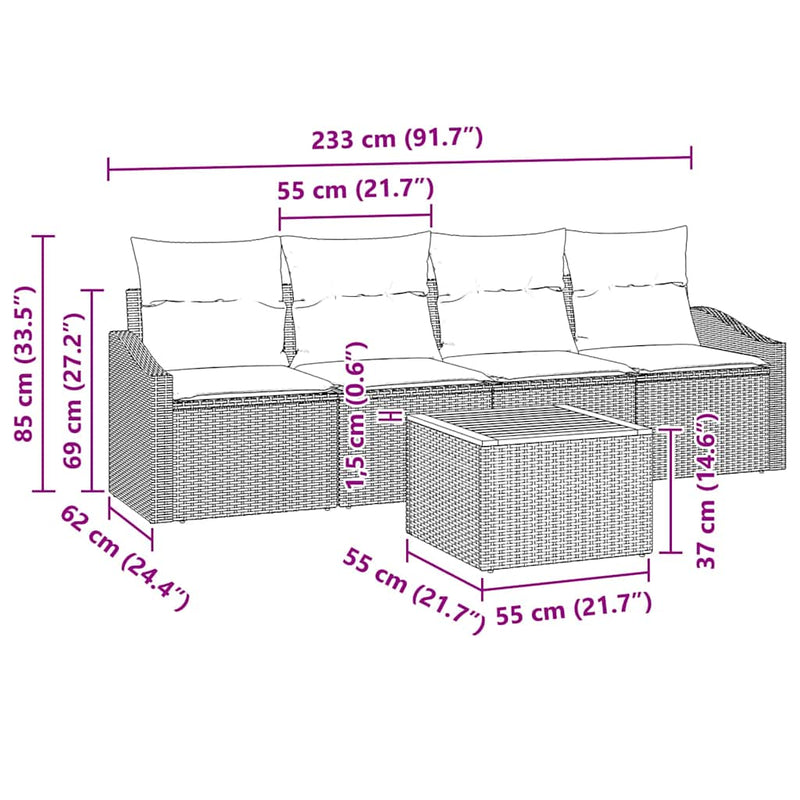 vidaXL Garden Sofa Set 5 pcs Grey