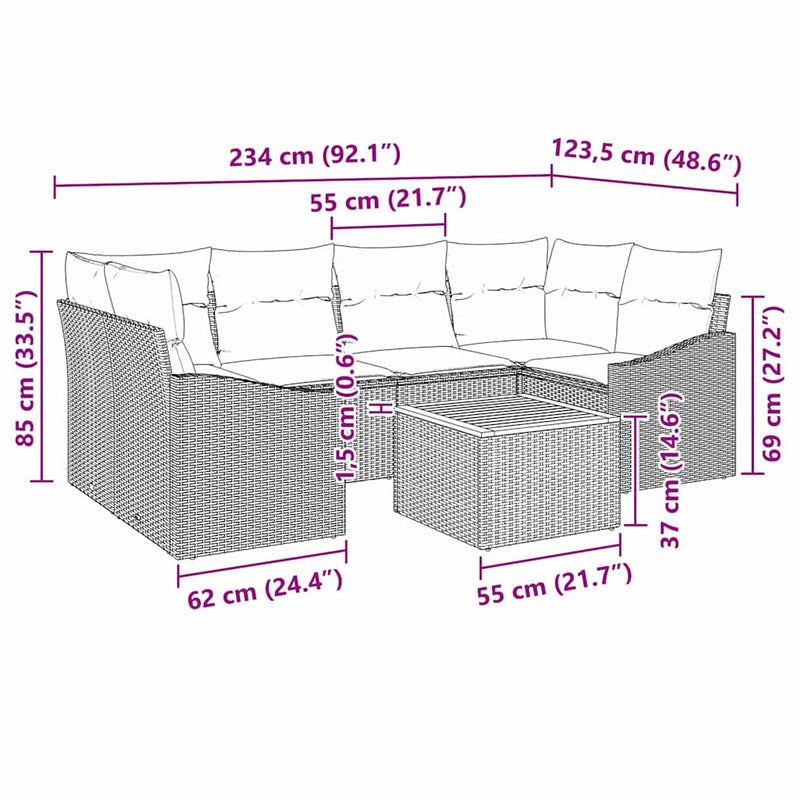 vidaXL Garden Sofa Set 7 pcs Grey
