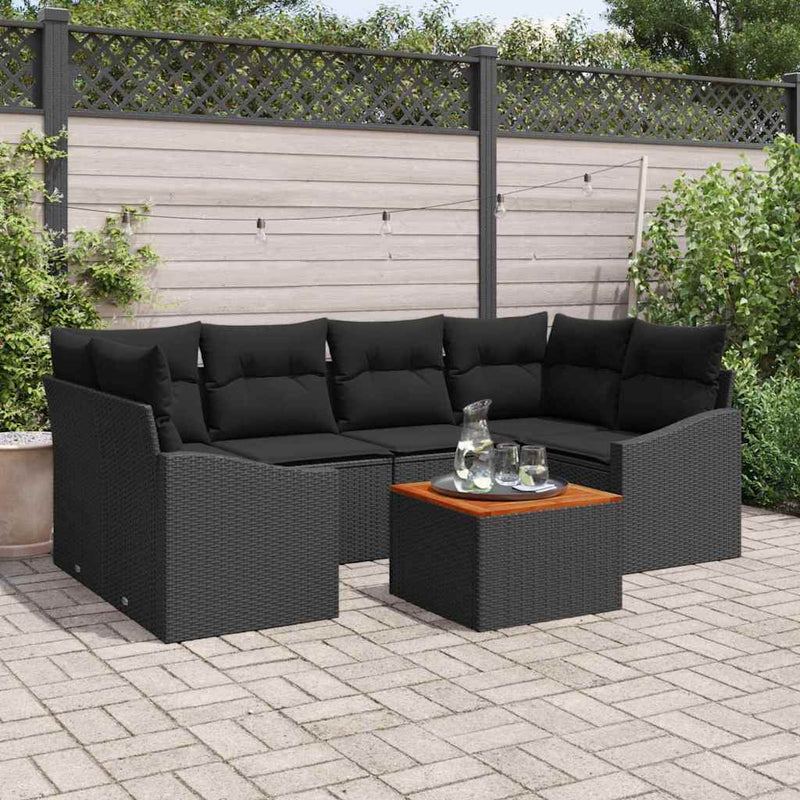 vidaXL Garden Sofa Set 7 pcs Black