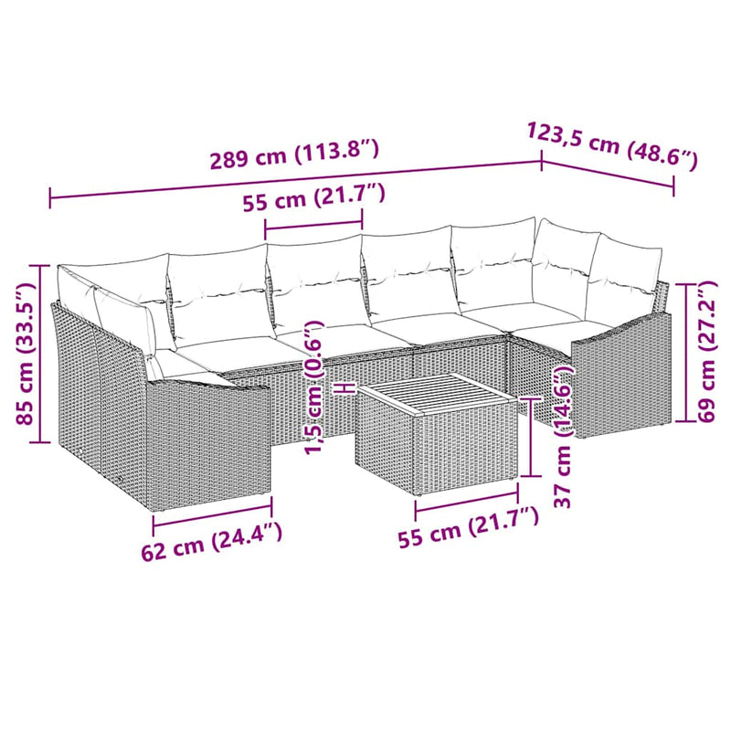 vidaXL Garden Sofa Set 8 pcs Black