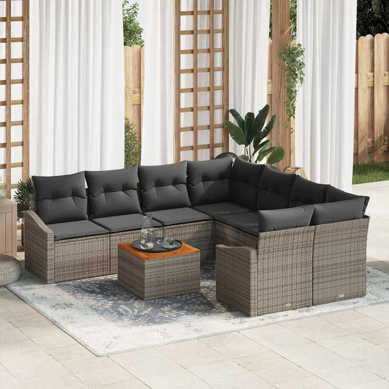 vidaXL Garden Sofa Set 9 pcs Grey