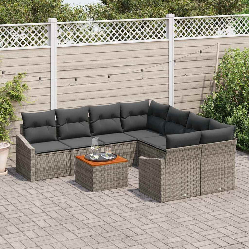 vidaXL Garden Sofa Set 9 pcs Grey