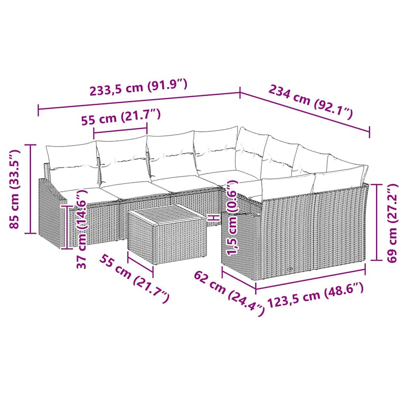 vidaXL Garden Sofa Set 9 pcs Grey