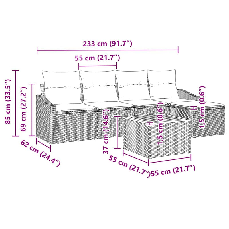vidaXL Garden Sofa Set 6 pcs Black