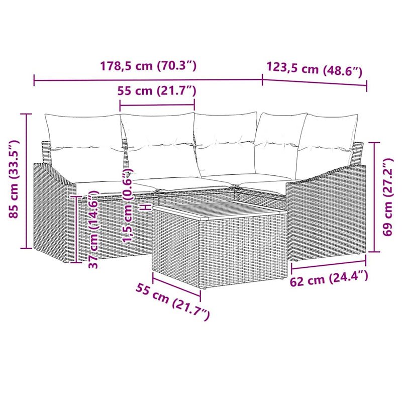 vidaXL Garden Sofa Set 5 pcs Grey