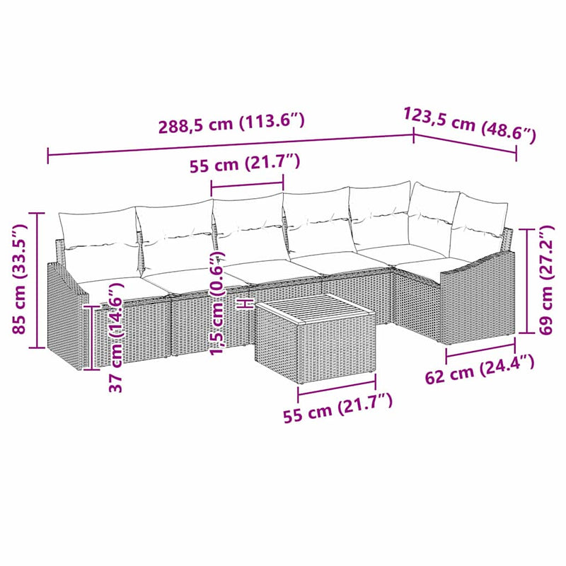 vidaXL Garden Sofa Set 7 pcs Grey