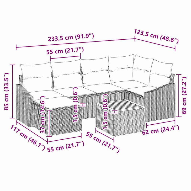 vidaXL Garden Sofa Set 7 pcs Grey