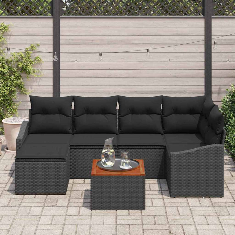 vidaXL Garden Sofa Set 7 pcs Black