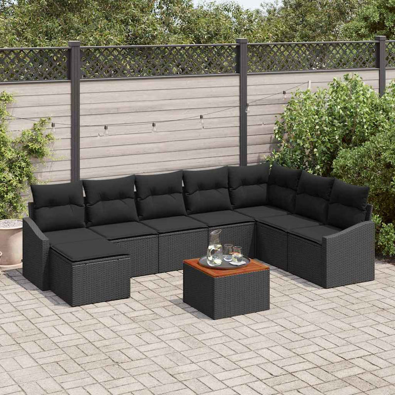 vidaXL Garden Sofa Set 9 pcs Black