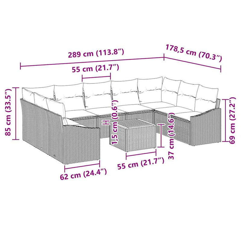 vidaXL Garden Sofa Set 10 pcs Grey