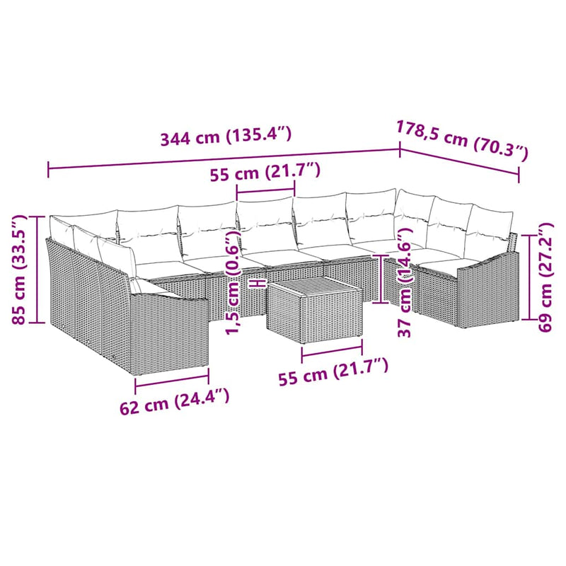 vidaXL Garden Sofa Set 11 pcs Black