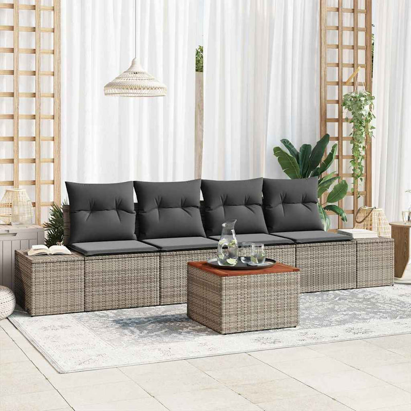 vidaXL Garden Sofa Set with Storage 5 pcs Grey Poly Rattan