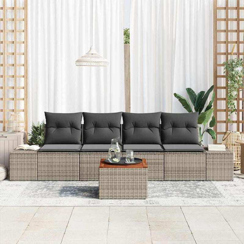 vidaXL Garden Sofa Set with Storage 5 pcs Grey Poly Rattan