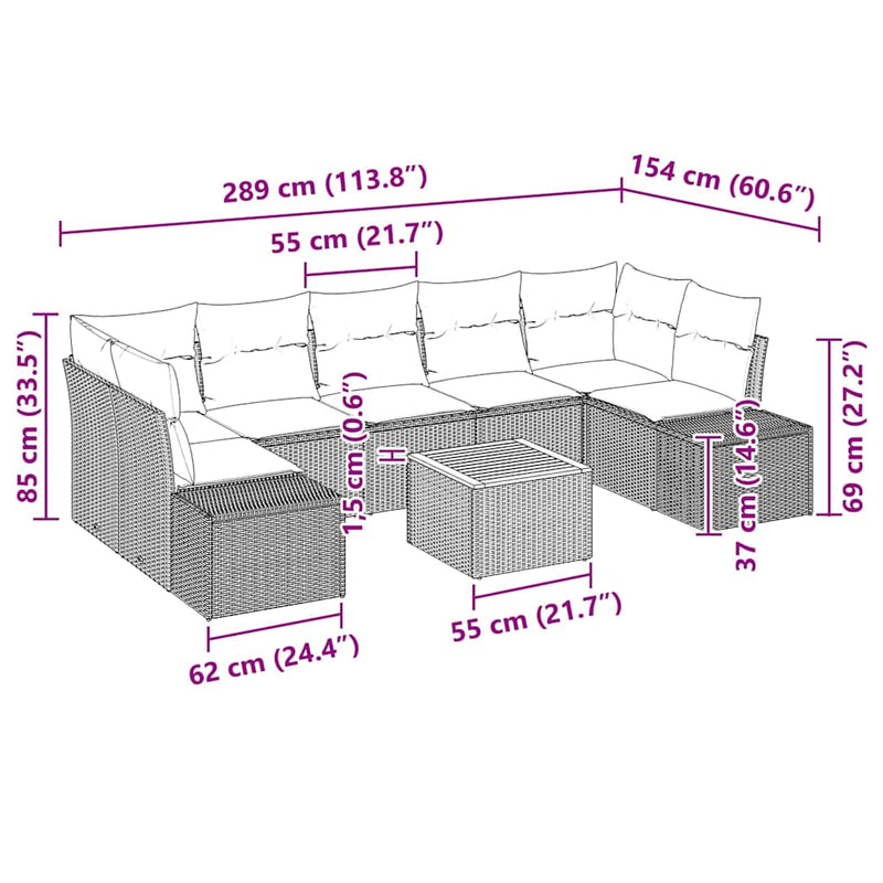 vidaXL Garden Sofa Set 8 pcs Black