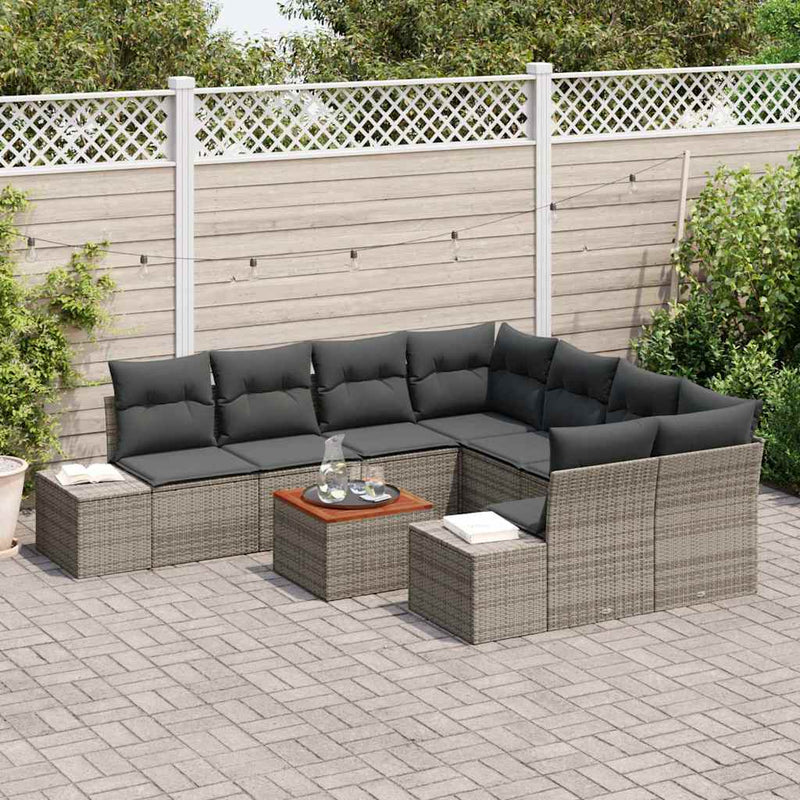 vidaXL Garden Sofa Set 9 pcs Grey